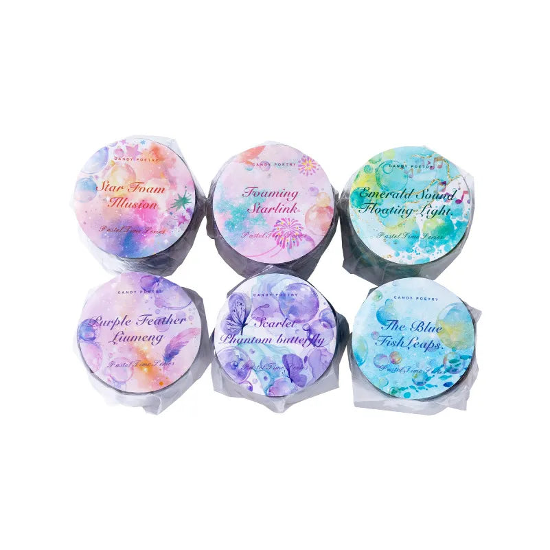 Pop these adorable new bubble themed PET Tapes into your life! These bubble themed tapes include different elements to make the bubbles even cuter such as fish, butterflies, and stars!&nbsp;

Material: PET
Size: 30mm*2000mm (1.18*78.74 inch)
Theme: Bubbles
Includes 1 roll of PET tape