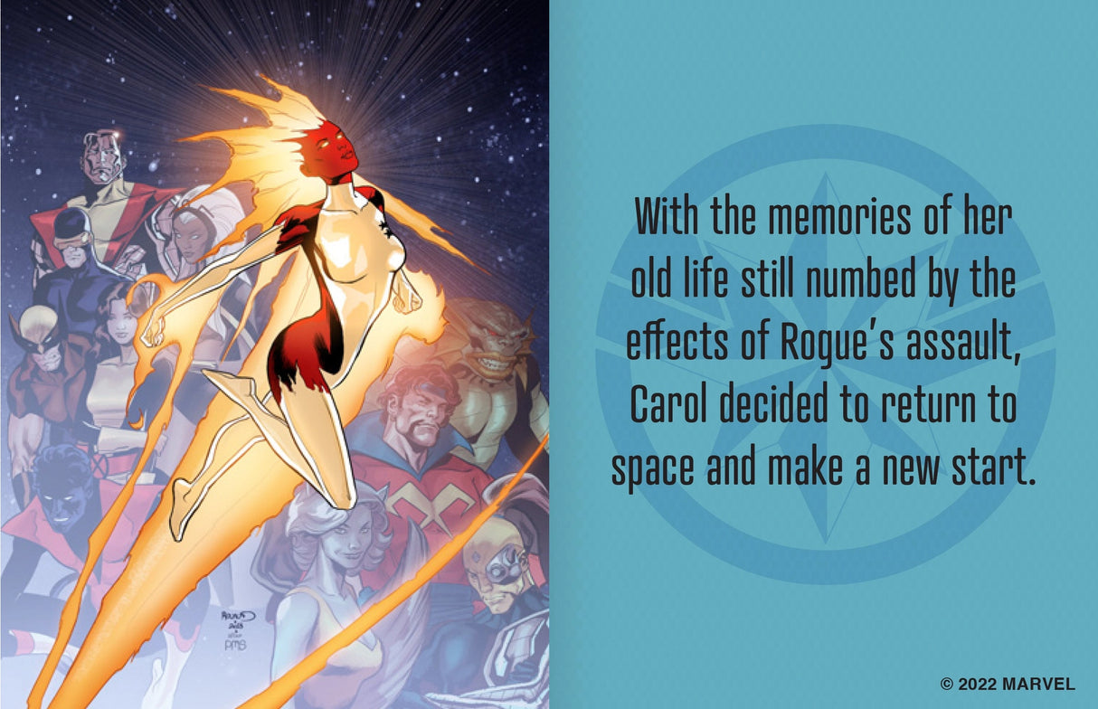 Carol Danvers, the super hero known to all as Captain Marvel, is one of the most powerful beings in the Marvel Universe. Now fans eager to learn more about her amazing adventures can follow her hero’s journey through the pages of this tiny storybook. Summarizing five decades of Captain Marvel’s comic book tales and featuring beautiful art from multiple eras, this unique collector’s item is the perfect gift for any Marvel fan!

AN EPIC SAGA IN THE PALM OF YOUR HAND: Covering 50 years of Captain Marvel’s hero