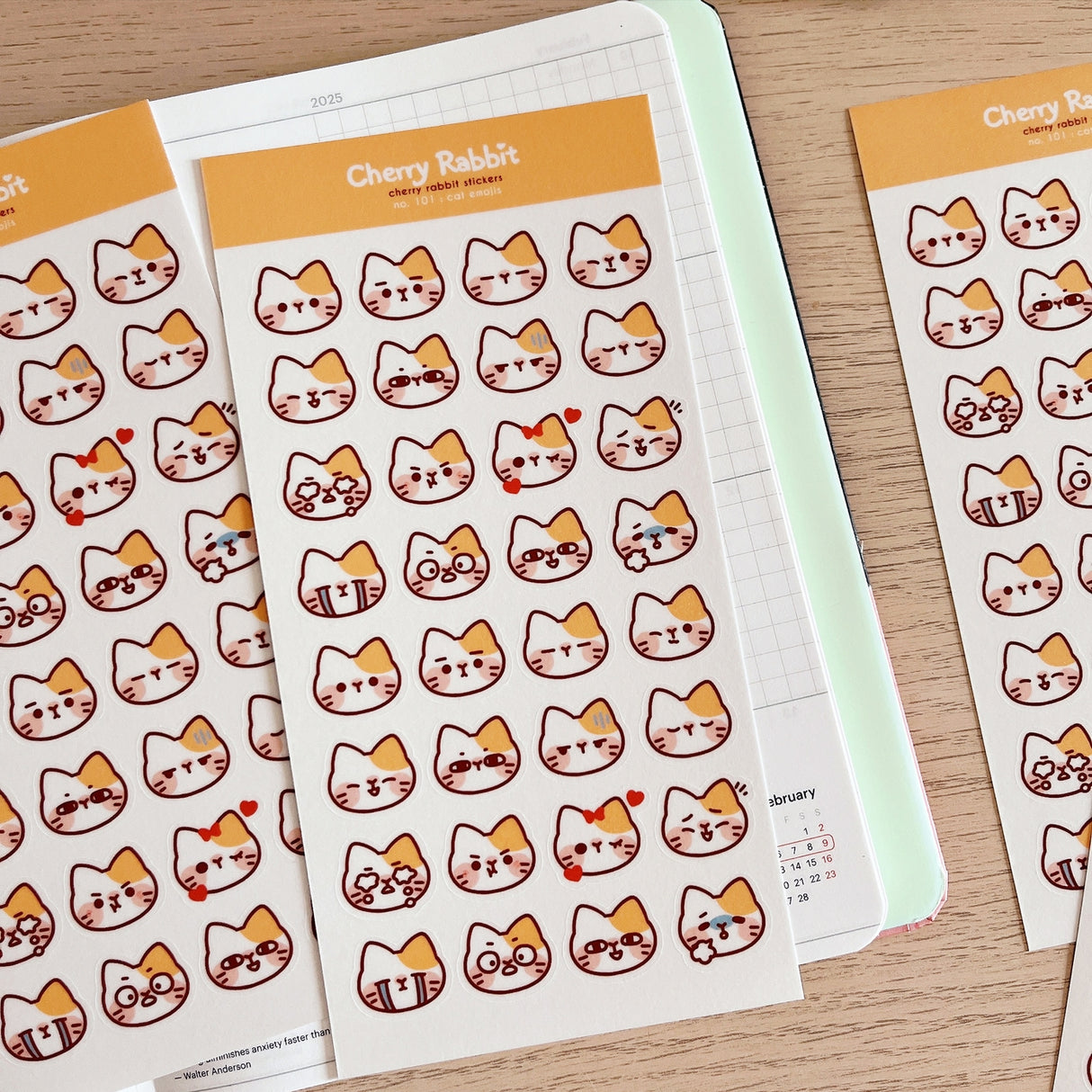 Cherry Rabbit Cat Emojis Sticker Sheet