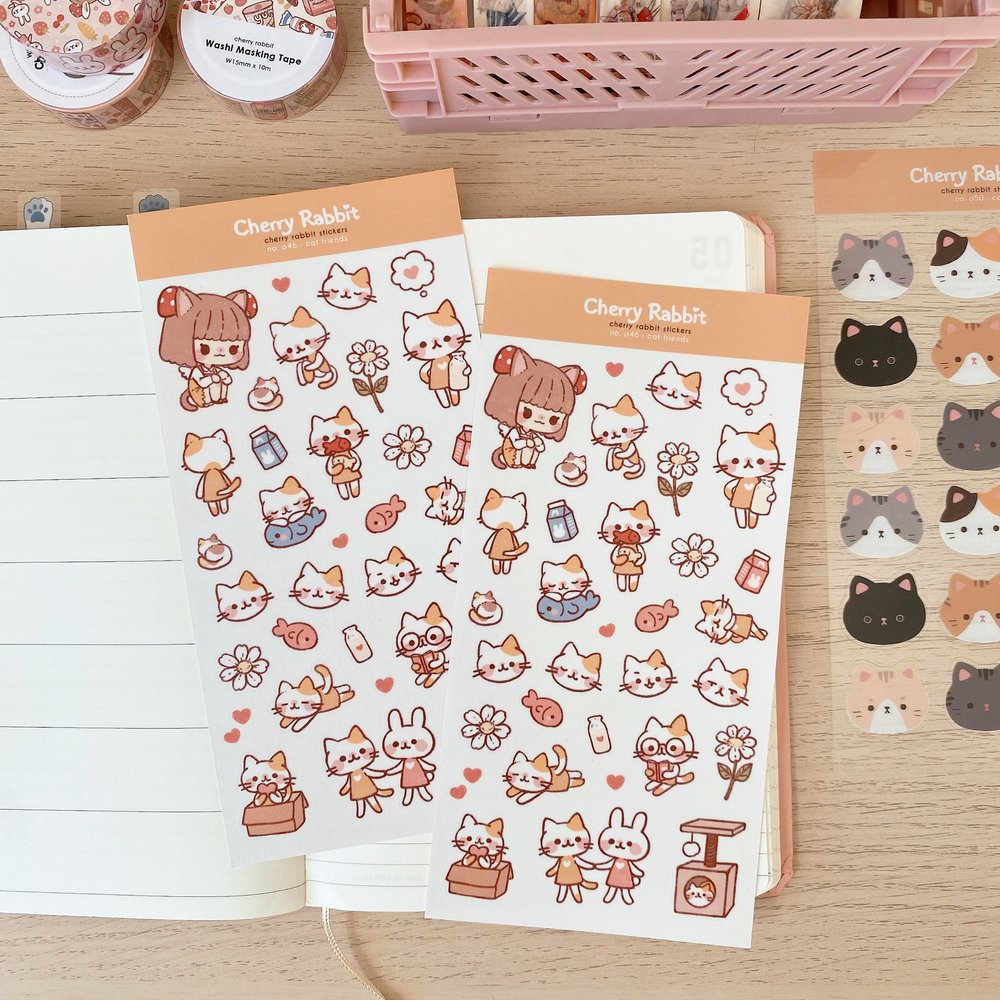 Cherry Rabbit Cat Friends Sticker Sheet