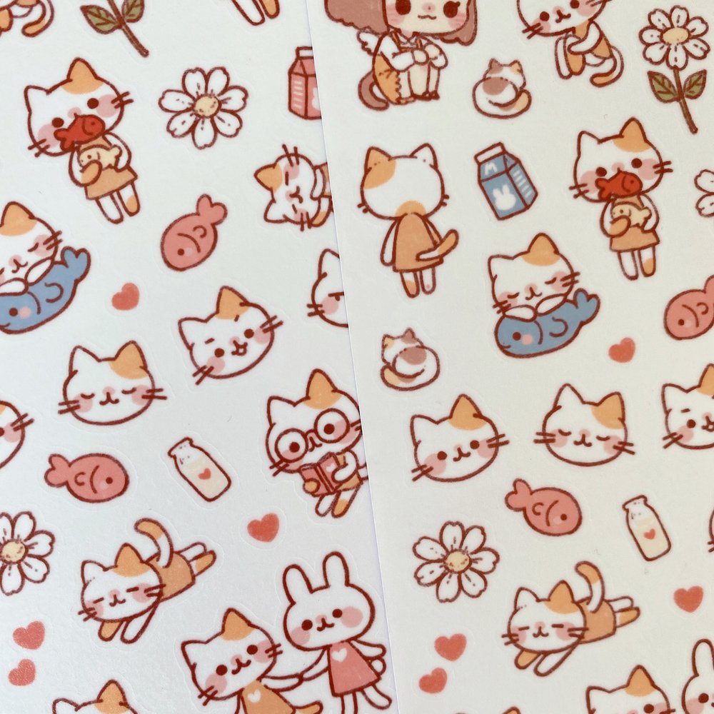 Cherry Rabbit Cat Friends Sticker Sheet
