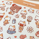 Cherry Rabbit Cat Friends Sticker Sheet