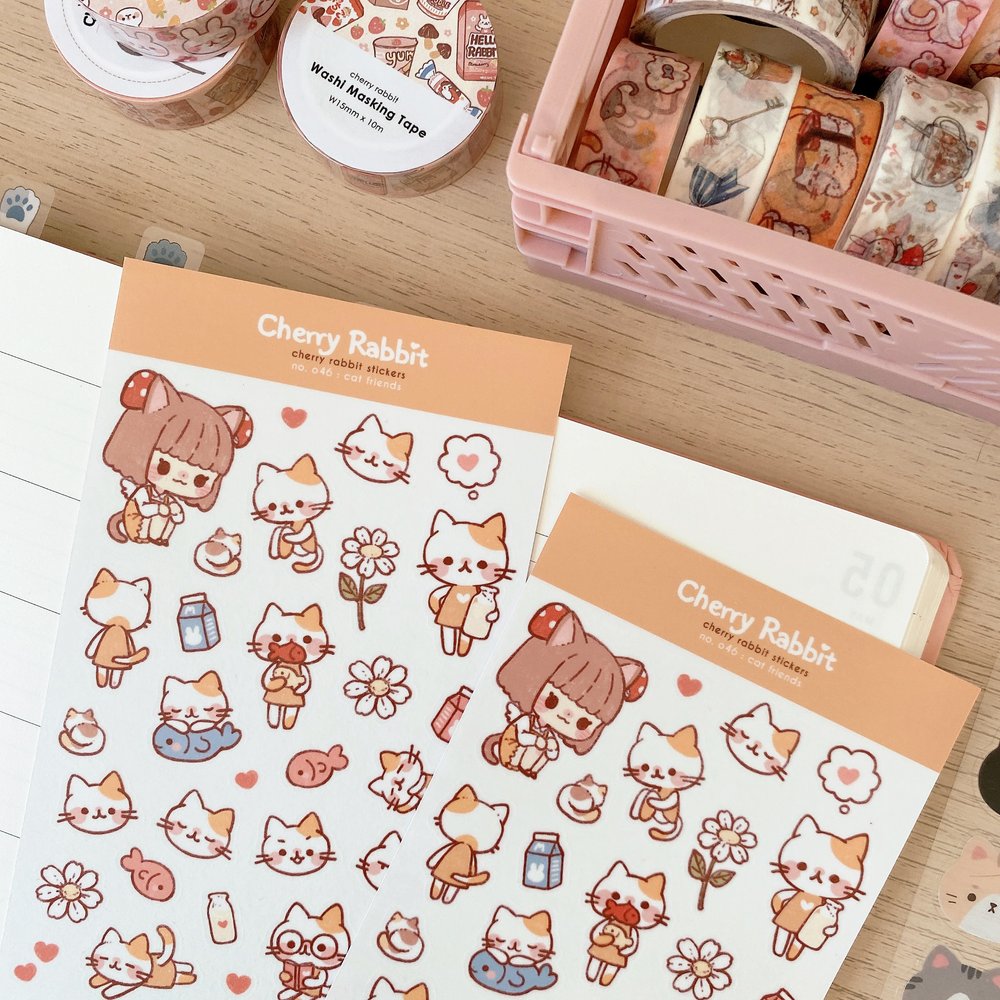 Cherry Rabbit Cat Friends Sticker Sheet
