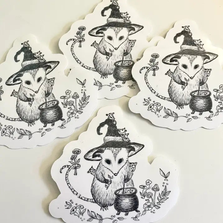 This Mother Opossum is making soup for her hungry babies!

Includes one 3" vinyl sticker

Dishwasher Safe and Water resistant
Perfect for water bottles, laptops, folders and more!