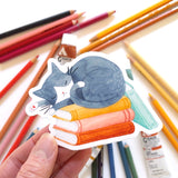 Cat and Books Sticker