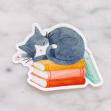 Cat and Books Sticker