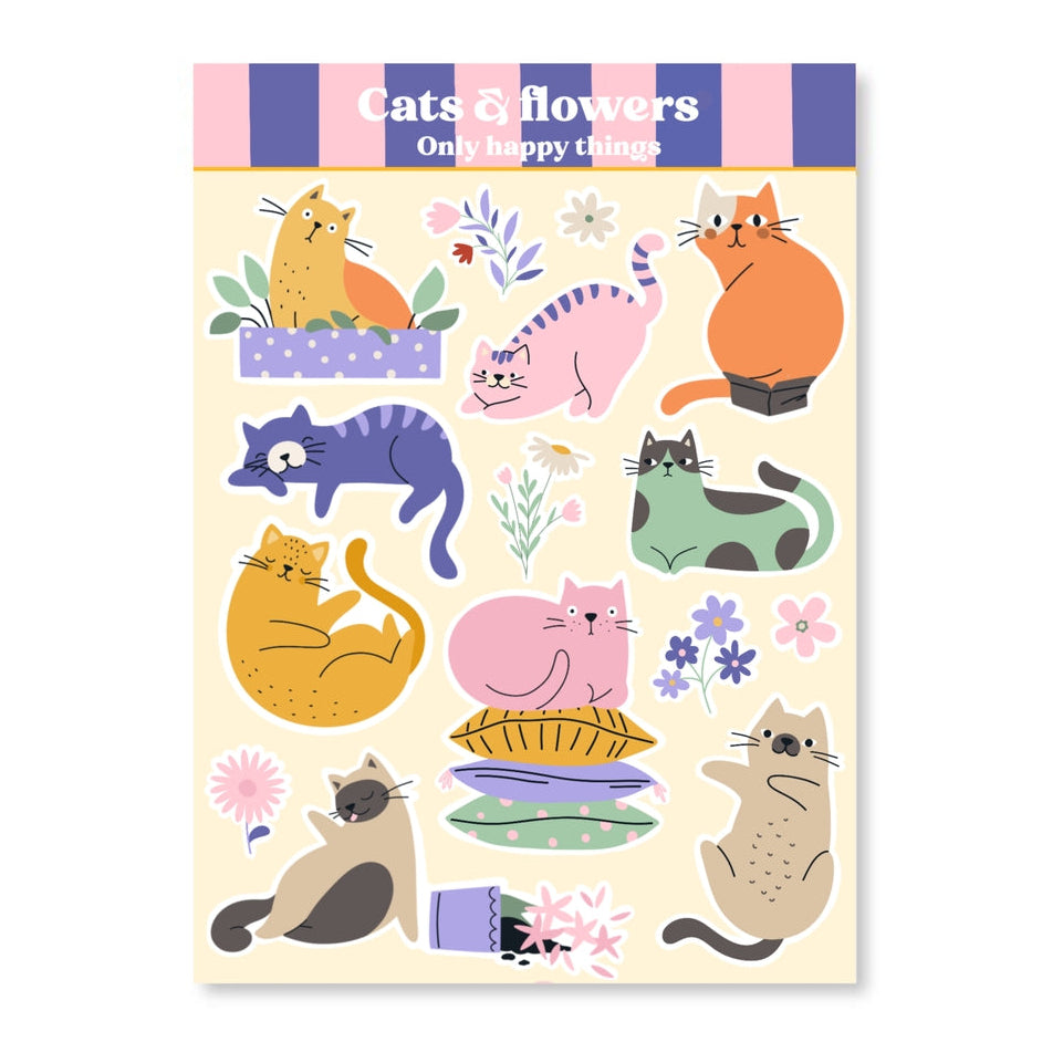 Cats & Flowers A6 Sticker Sheet