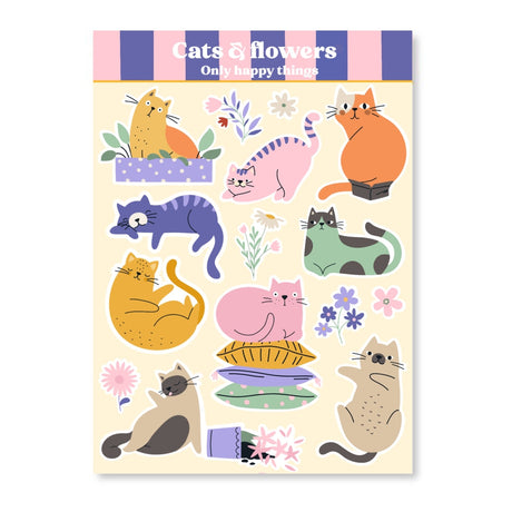 Cats & Flowers A6 Sticker Sheet