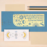 Use this Celestial design to make your own stationary, embellish journals, notebooks, letters, and more with this brass drawing template. The stencil can be used with felt tips, pencils, or even paint - it is water-resistant and can be easily cleaned.