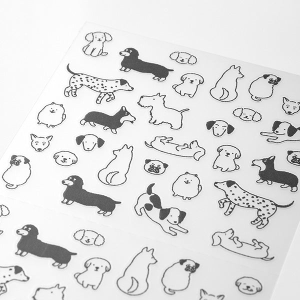

The "Talking Dog Pattern" is a design that is irresistible for dog lovers, featuring various dogs such as dachshunds and pugs. You can express the mood of the day with the unique expressions of the dogs.



A wide variety of sticker designs to use with your notebook

These peel-and-stick PET stickers will make your daily records more fun. Simply stick them freely on the margins of your notebook to create a gorgeous page.&nbsp;It can be divided into two parts up and down with perforations, so you can carry
