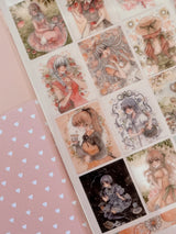 Clear transparent sticker sheet! Decorate your planner / diary with these watercolor illustrations of fruit girls 🍒🍓🍋🍐🍉✨

Kiss cut sticker sheet (stamp style)
1 sheet
Sheet size: 9 x 18 cm
Material: Clear PET