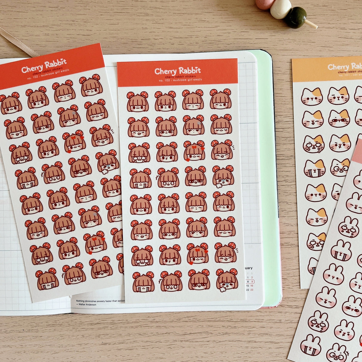 Cherry Rabbit Mushroom Girl Emojis Sticker Sheet