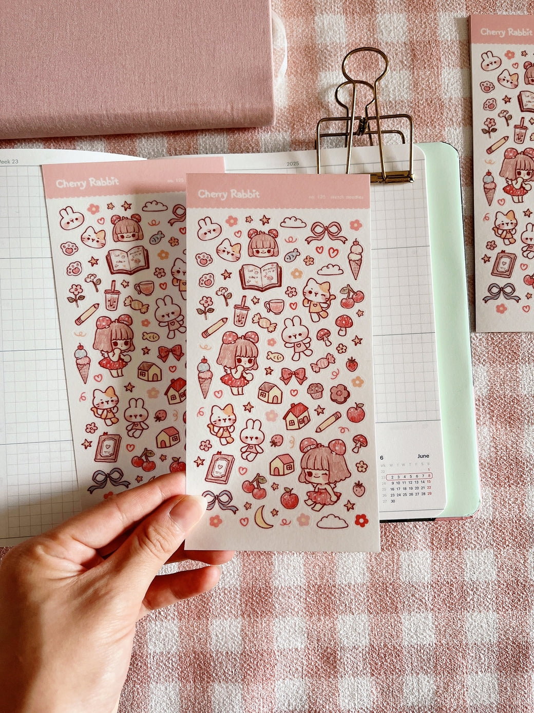 Cherry Rabbit Sketch Doodles Sticker Sheet