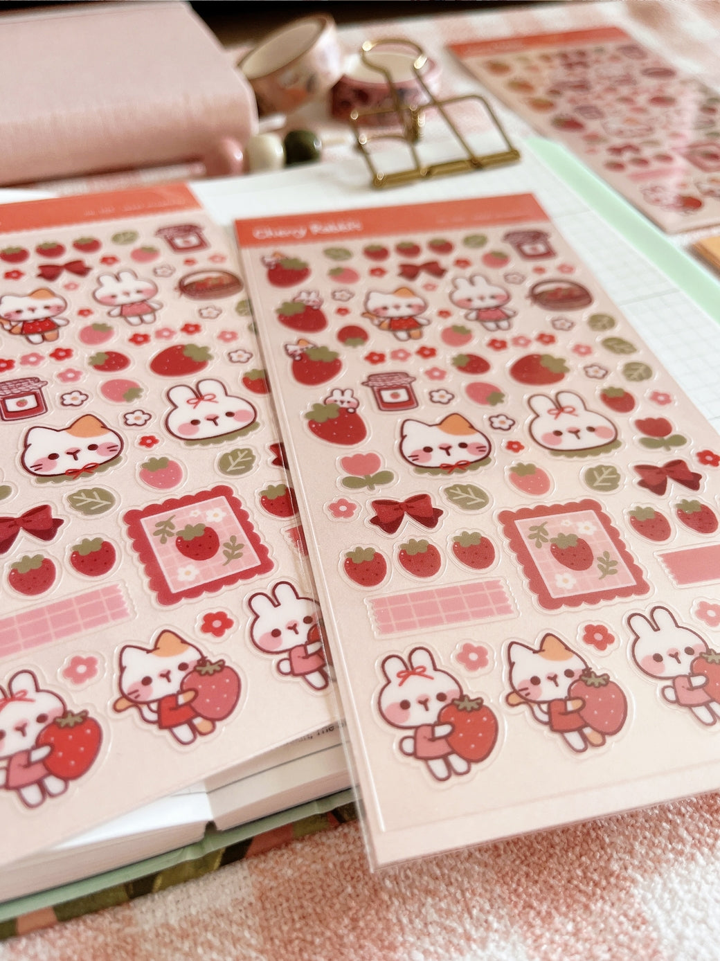 Cherry Rabbit Sweet Strawberry Sticker Sheet