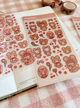 Cherry Rabbit Teddy Bear Sticker Sheet