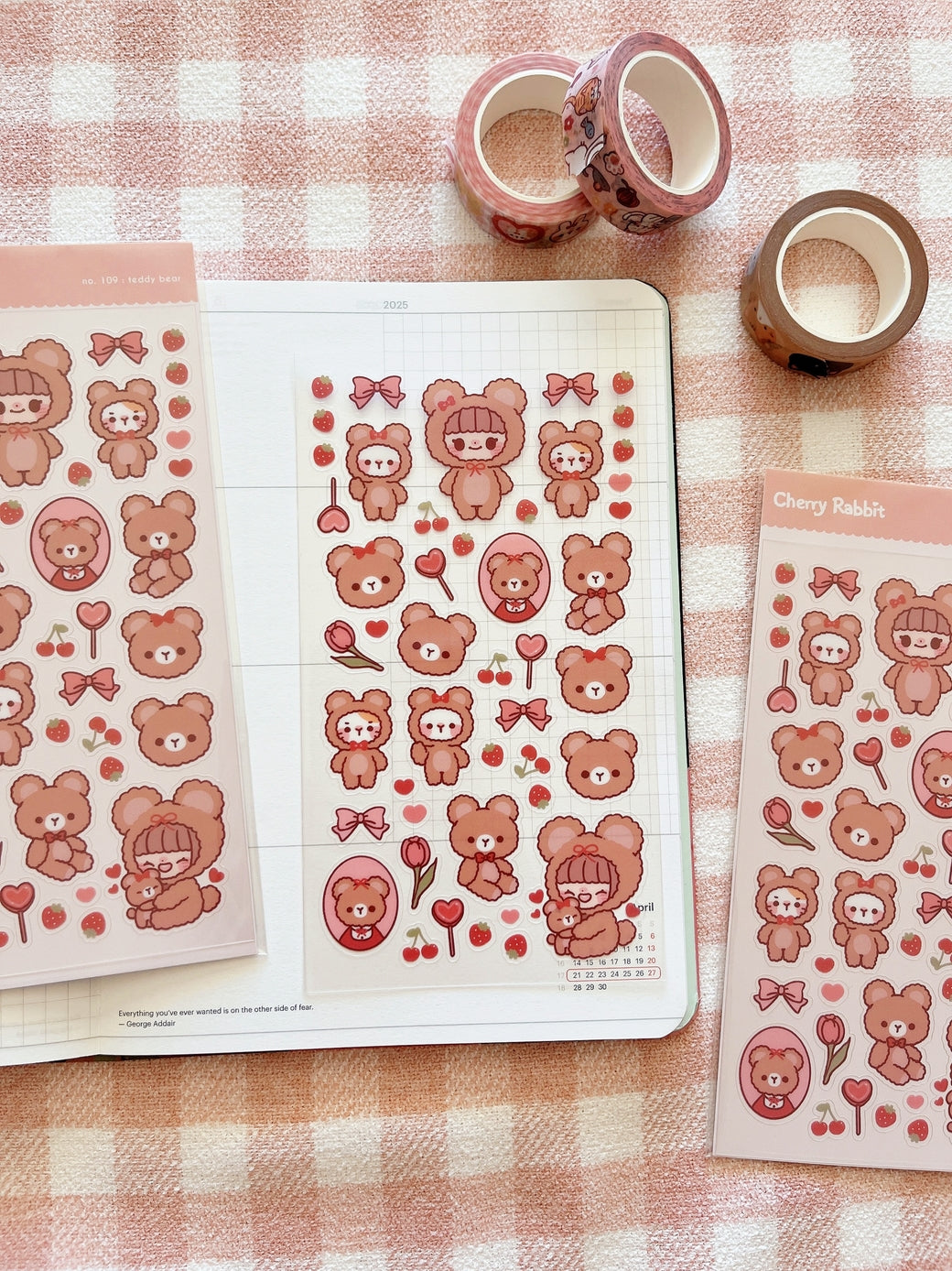 Cherry Rabbit Teddy Bear Sticker Sheet