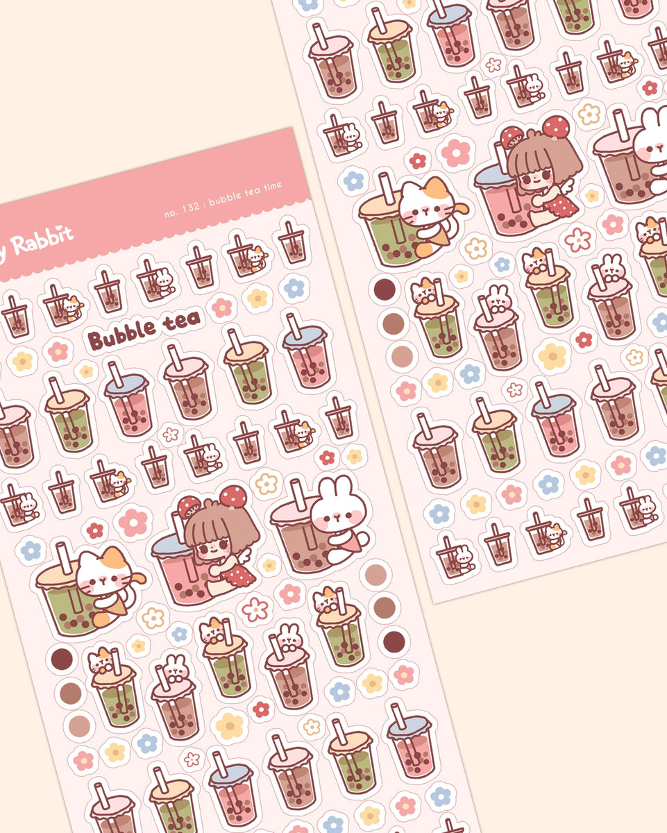 Cherry Rabbit Bubble Tea Time Sticker Sheet – Little Craft Place