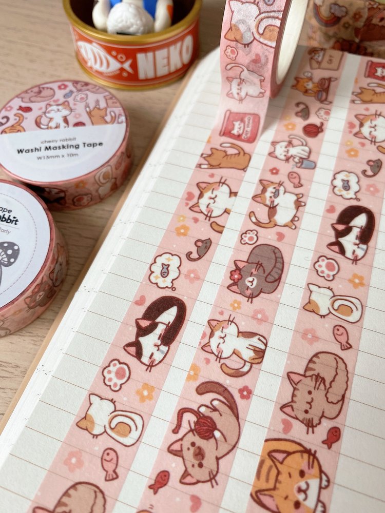 Cherry Rabbit Cats Party Washi Tape