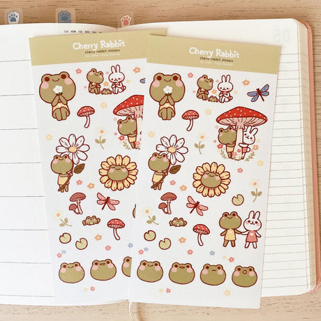 Cherry Rabbit Frog Friends Washi Sticker Sheet 040