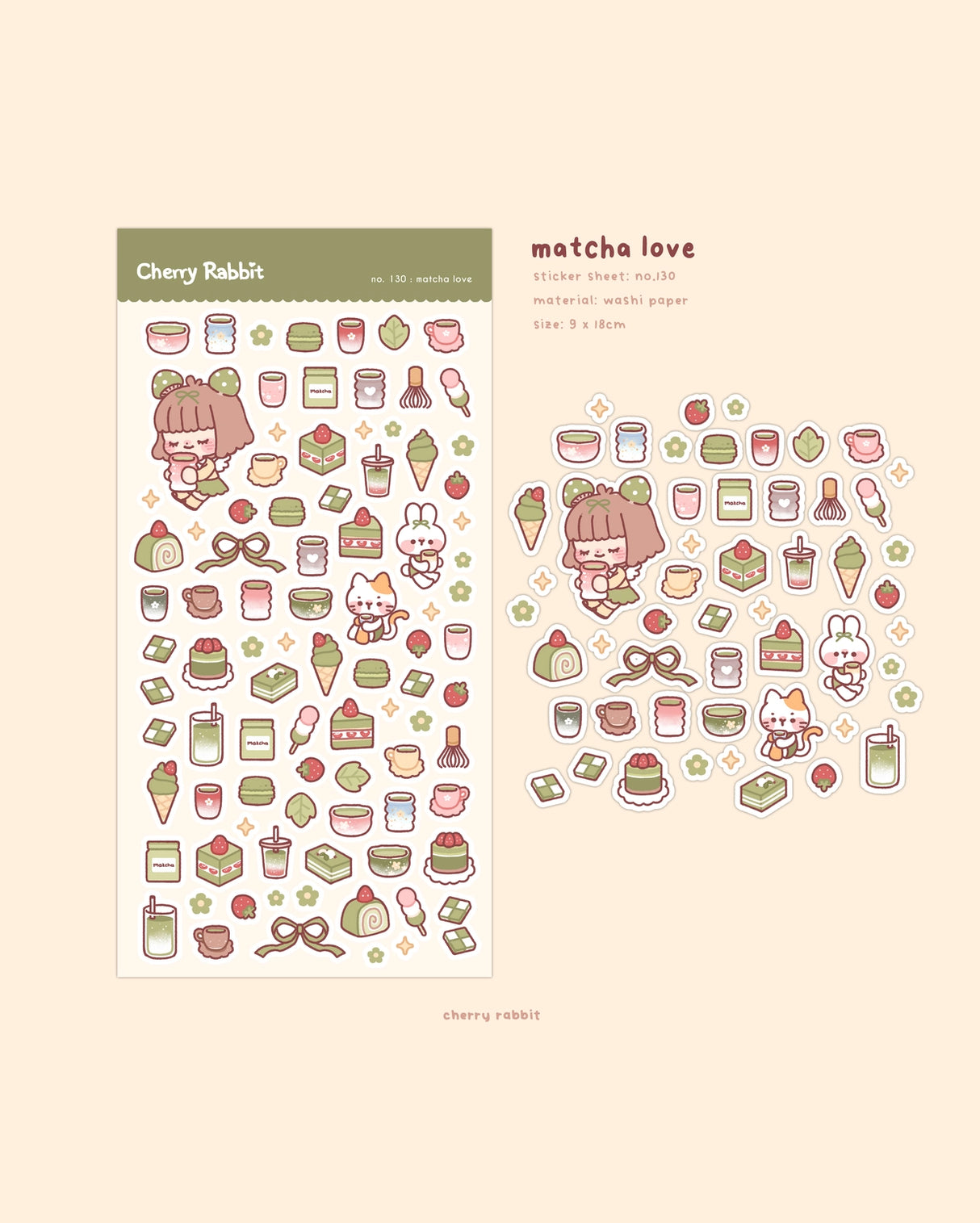 Cherry Rabbit Matcha Love Sticker Sheet