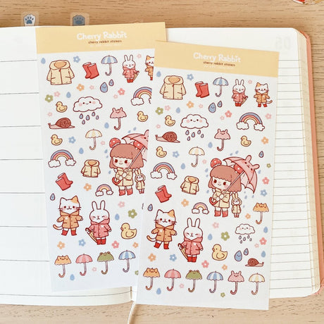 Cherry Rabbit Rainy Days Washi Sticker Sheet 039