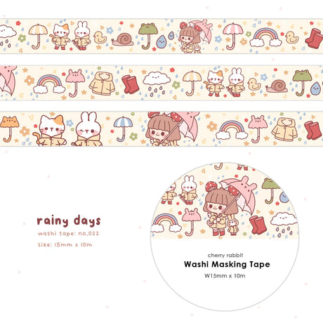 Cherry Rabbit Rainy Days Washi Tape

Decorate your planner / diary with this cute little washi tape ♡


Roll size: 15mm x 10m
Material: Washi
Includes 1 roll of washi