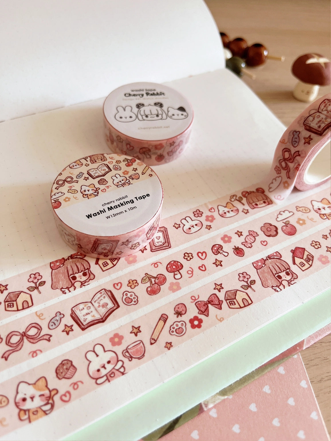 Cherry Rabbit Sketch Doodles Washi Tape