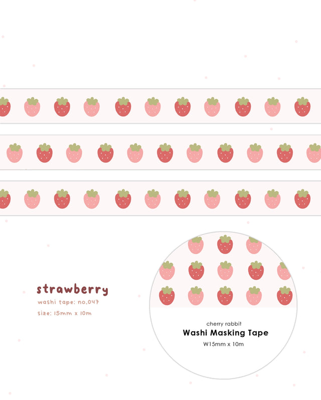 Cherry Rabbit Strawberry Washi Tape

Decorate your planner / diary with this cute little washi tape ♡


Roll size: 15mm x 10m
Material: Washi
Includes 1 roll of washi