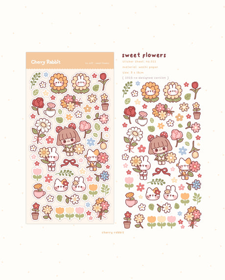 Cherry Rabbit Sweet Flowers Sticker Sheet No. 022

Kiss cut sticker sheet

Sheet size: 9 x 18 cm

Material: Washi sticker / Masking sticker