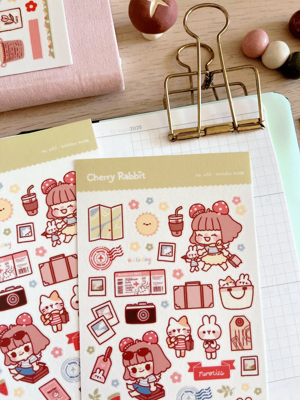 Cherry Rabbit Holiday Mode Sticker Sheet