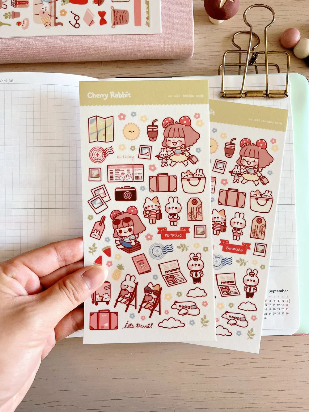 Cherry Rabbit Holiday Mode Sticker Sheet