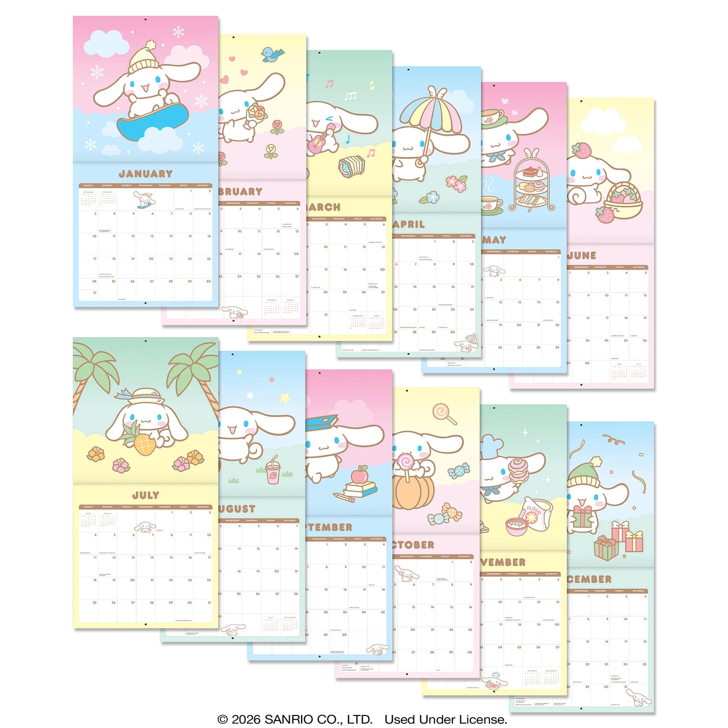 Make 2027 your best year yet with this classic 12" × 12" Cinnamoroll™ Wall Calendar (Jan.–Dec. 2027). Filled with adorable artwork, this 12-month calendar doubles as cheerful wall décor, brightening any space while helping you stay organized all year.

• 12"w x 12"h closed 
• 12 months (Jan.–Dec. 2027) • 13 pages; 150 gsm acid-free, FSC®-certified paper 
• Saddle-stitch binding 

© 2026 SANRIO CO., LTD. Used Under License.

