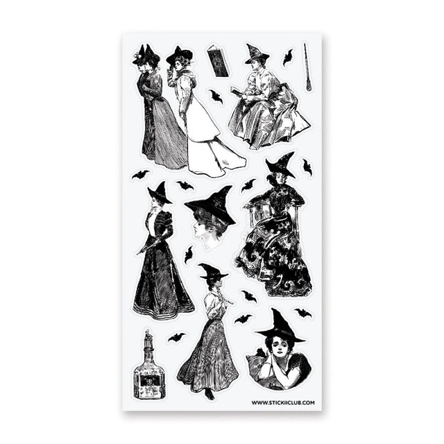 Beautiful portraits of vintage witches going about their daily lives! 🦇🧹

Top Coating: None

Adhesive Layer: Washi

Backing Layer: Paper

6.69" x 3.54". Weight - 0.03lbs.

1 sheet included
