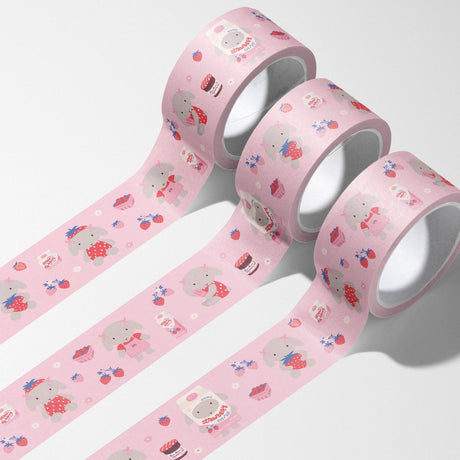 Clem's friend Winnie the bun adores strawberries! In every form. Like this washi tape!

Mockup image shown, colors may vary. Part of the Berries & Cream Collection.

15 mm x 10 m (0.6" x 33ft.)