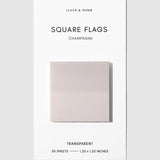 Square Transparent Page Flags provide a subtle way to mark information you want to reference again. Their slightly frosted finish maintains clarity when layered over text, making them a practical tool for marking pages in books, highlighting passages, or labeling sections throughout notebooks and documents. Thin construction keeps bulk to a minimum, even when used across multiple pages.