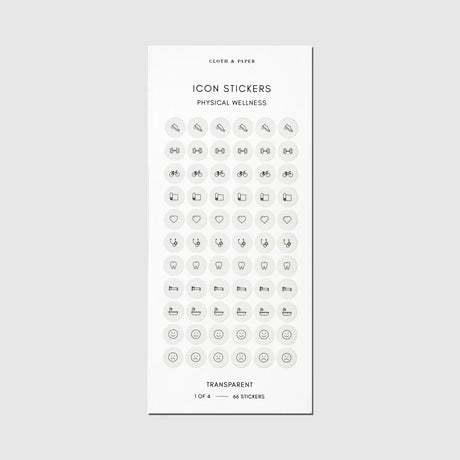 Refine your planning routine with our Healthy Planning Sticker Set, designed to help you stay consistent with both physical wellness and meal planning goals. Featuring our signature Ash and Angora colors, these transparent stickers layer beautifully over any planner spread without adding visual clutter.

Features

 * Printed on transparent material for a seamless, luxe look 
 * 264 total stickers: 4 sheets with 66 stickers each 
 * Includes 2 Physical Wellness sheets: 1 in Ash, 1 in Angora 
 * Includes 2 Me