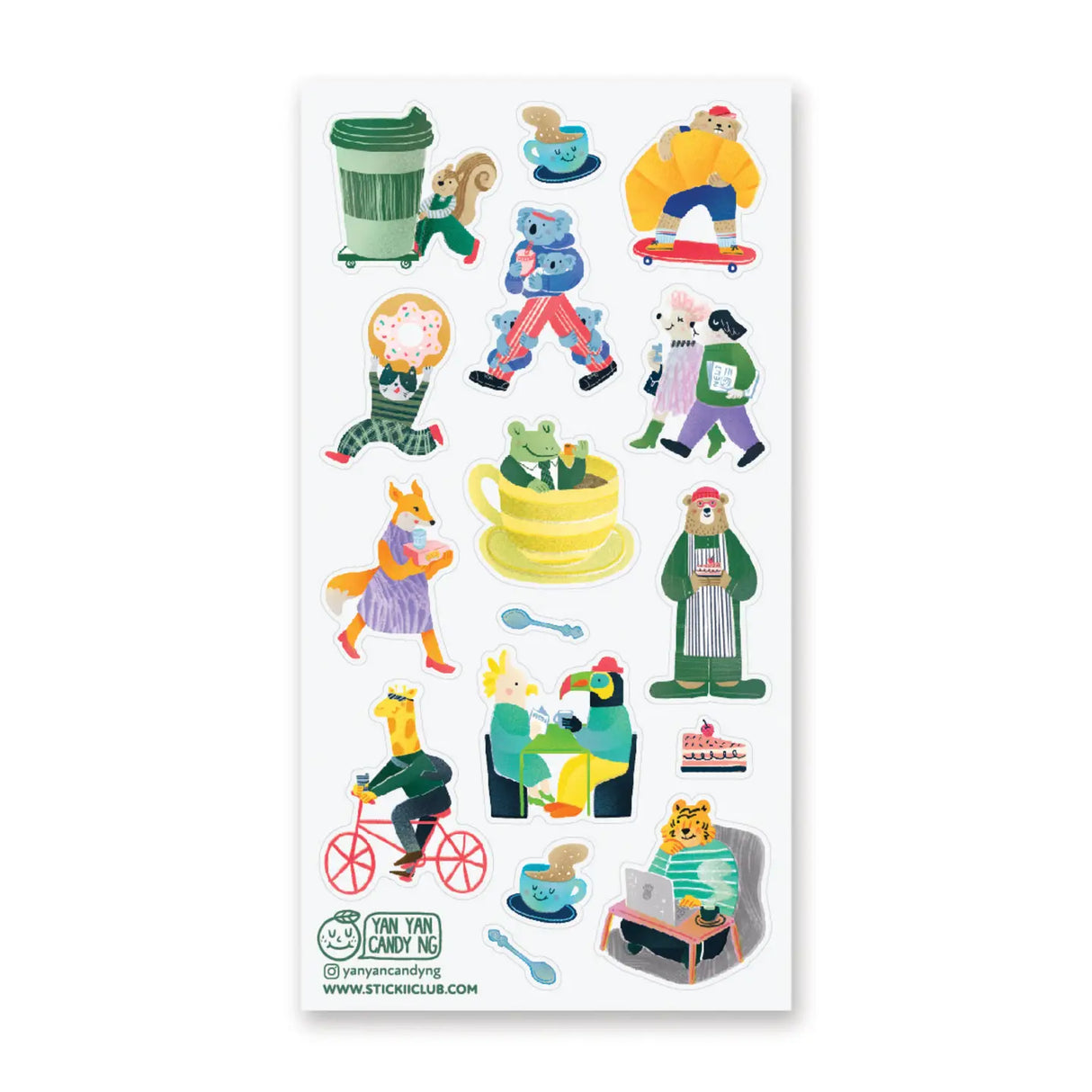 What’s coffee without friends to share it with! (Still good, but everything is better when it’s shared, right?) If you need some friends to sip with, these cool cats (and bears and giraffes) will keep you company at your favorite café. 🐯🐸🐻

Art by: @yanyancandyng

Top Coating: None
Adhesive Layer: Paper
Backing Layer: Clear PET
6.69" x 3.54".
Weight - 0.03lbs.
1 sheet included &nbsp; &nbsp;