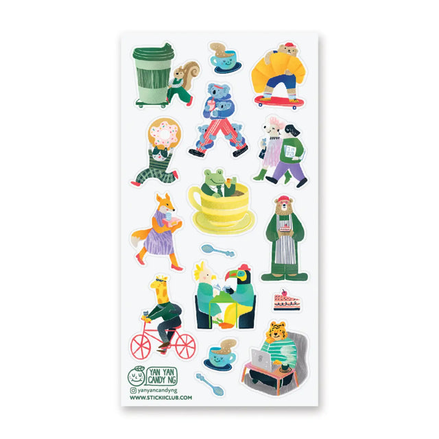 What’s coffee without friends to share it with! (Still good, but everything is better when it’s shared, right?) If you need some friends to sip with, these cool cats (and bears and giraffes) will keep you company at your favorite café. 🐯🐸🐻

Art by: @yanyancandyng

Top Coating: None
Adhesive Layer: Paper
Backing Layer: Clear PET
6.69" x 3.54".
Weight - 0.03lbs.
1 sheet included &nbsp; &nbsp;