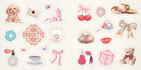 Celebrate your core coquette aesthetic with hundreds of stickers to decorate phones, laptops, ereaders, notebooks, and more in that very femme and demure style.

Ruffles and ribbons. Bows and ballet flats. Lace and lipstick prints. It’s time to let everyone know just how coquette you are. With Coquette Stickers, fans of all things frilly, flirty, and feminine will find over 500 stickers to decorate their lives in their own personal style. Add a touch of romance, whimsy, and vintage flair to everyday items l
