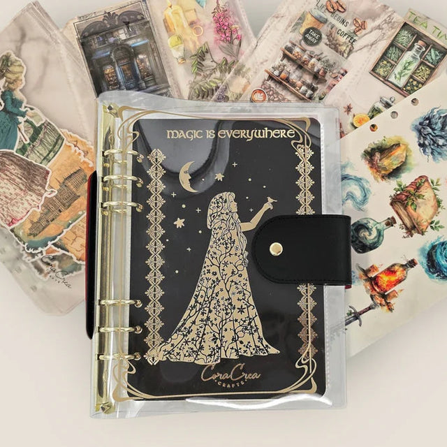 Stay organized and stylish on-the-go with our A5 Witch Organizer Binder—the perfect companion for crafting enthusiasts and stationery lovers alike! Featuring a mystical witch on black background and elegant golden accents, this binder adds a touch of magic to any workspace. Inside, you’ll find everything you need to keep your supplies secure and within reach.&nbsp;

Included with organizer:

5 Dual Vertical Sleeves: Ideal for storing PET tape cutouts or loops
2 Zipper Folders: Store postcards, stickers, and