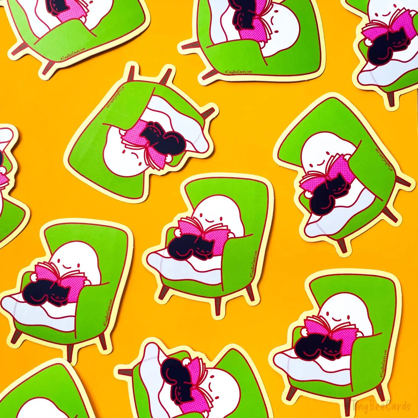 Tiny Bee Cards - Cozy Ghost with Cat & Book Vinyl Sticker