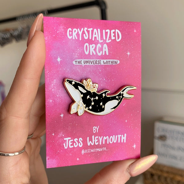 Crystalized Orca Enamel Pin - Pink