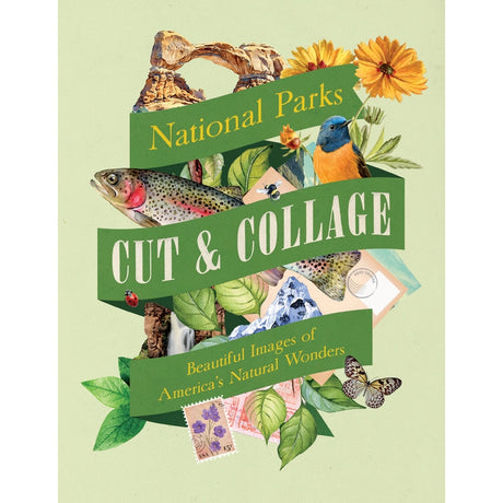 Cut &amp; Collage National Parks invites you to cut out and piece together your own works of art inspired by the surreal beauty of America’s national parks.

Whether you’re creating collages, scrapbooks, or vision boards, let your creativity and imagination roam free as you bring America’s most beloved natural treasures to life. Immerse yourself in vibrant colors, intricate textures, and breathtaking vistas as you mix and match photographs and illustrations. From the towering cliffs of Yosemite to the other