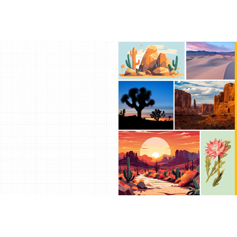 Cut &amp; Collage National Parks invites you to cut out and piece together your own works of art inspired by the surreal beauty of America’s national parks.

Whether you’re creating collages, scrapbooks, or vision boards, let your creativity and imagination roam free as you bring America’s most beloved natural treasures to life. Immerse yourself in vibrant colors, intricate textures, and breathtaking vistas as you mix and match photographs and illustrations. From the towering cliffs of Yosemite to the other