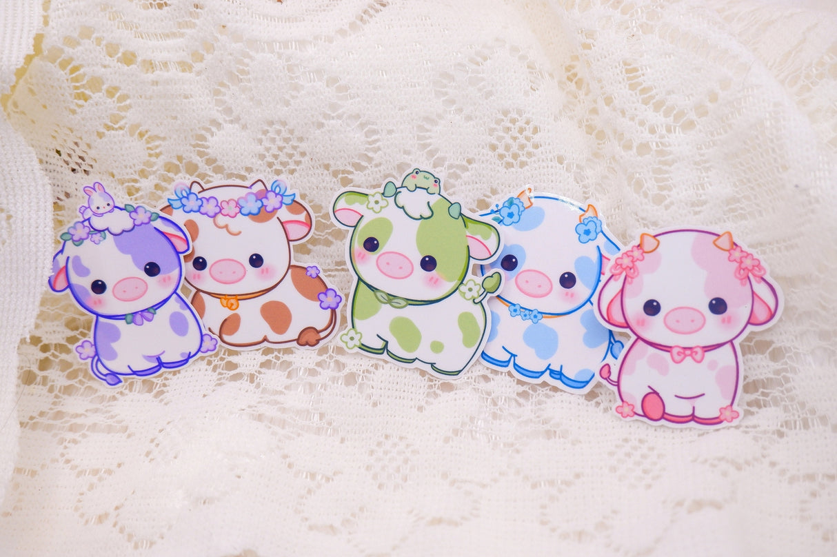 Cute Purple Flower Cow Sticker