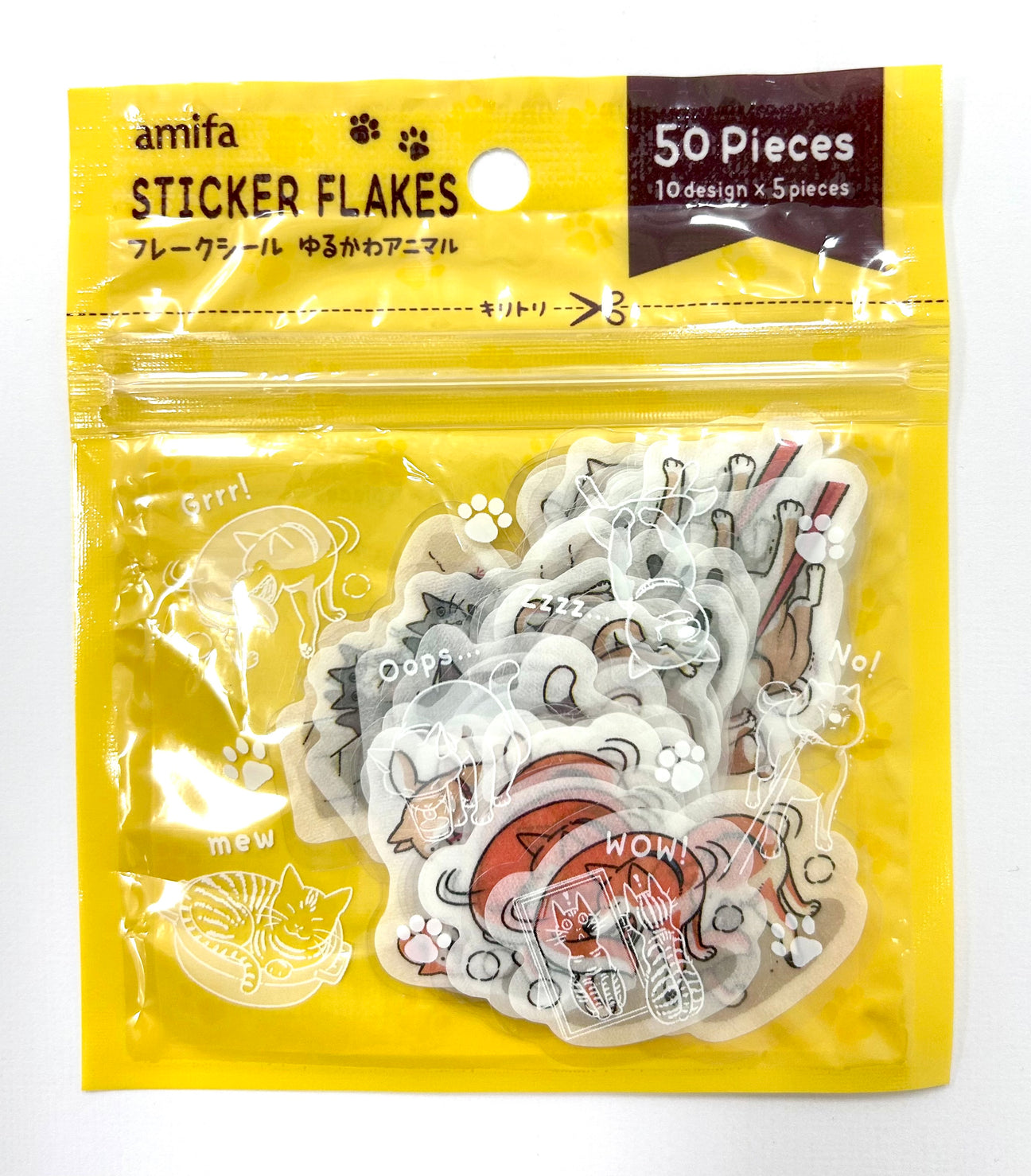 Cute Animals Sticker Flakes

These transparent deco stickers come in resealable packaging and feature various illustrations of kawaii Shiba Inu and cats.

A set of die-cut stickers featuring images of cutie dogs and cats
Comes in a resealable packaging
Total of 50 stickers with 10 different designs