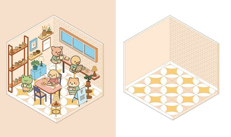 Create the coziest coffee shop imaginable, with six room sets and hundreds of stickers.

Welcome to a cozy world of absolute cuteness! Pick an empty space; furnish it, decorate it and fill it with furry little characters until it's a busy little coffee shop. Then carry on until you've created your own unique keepsake: there are six to complete in this book!