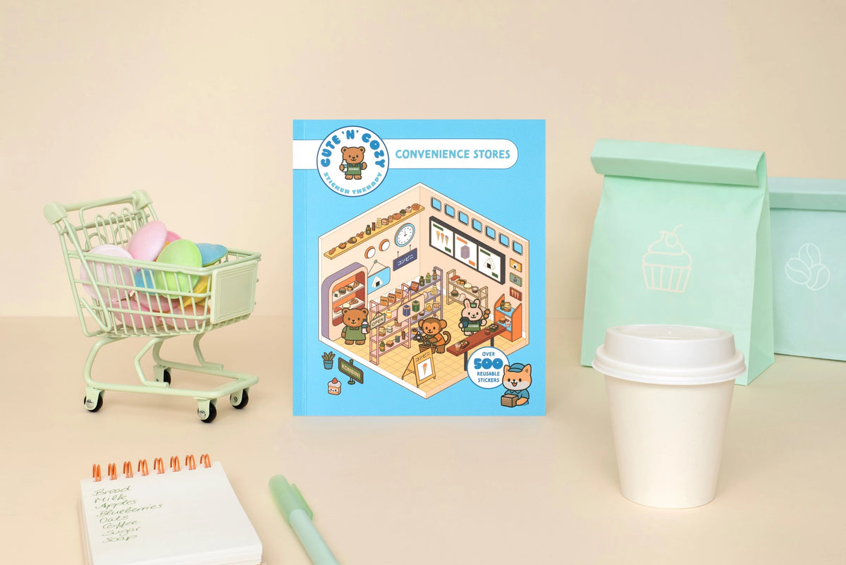 Create the coziest "konbini" convenience store imaginable, with six room sets and hundreds of stickers…

Welcome to a cozy world of absolute cuteness! Pick an empty space; furnish it, decorate it and fill it with furry little characters until it's a busy little convenience store. Then carry on until you've created your own unique keepsake: there are six to complete in this book!