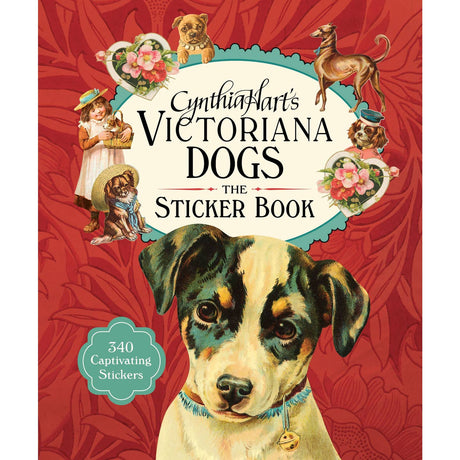 Part of bestselling designer Cynthia Hart's Victoriana Dogs stationery line, here is a curated collection of 340 stickers that allow adults and children to add a touch of beauty to any surface with these beautiful images of cute pups and playful dogs. Sticker book cover featuring a dog illustration and vintage-style design elements on a red background.