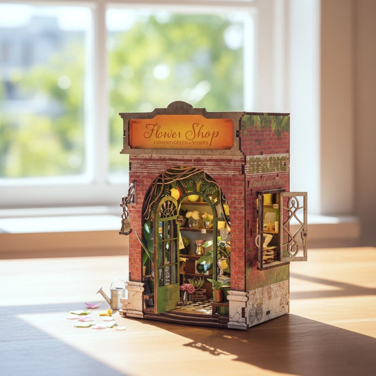 Step inside The Flower Shop, a cozy miniature haven where vibrant flower arrangements bloom in elegant vases, lush potted plants thrive, and fresh bouquets overflow with color. This delightful build features classic red brick walls, a welcoming wooden arched doorway, and a checkerboard floor that adds timeless charm.

2 AAA batteries required; batteries are not included.
Ages 14+
248 pieces
Assembled size: 4.53 x 3.94 x 7.4 inches